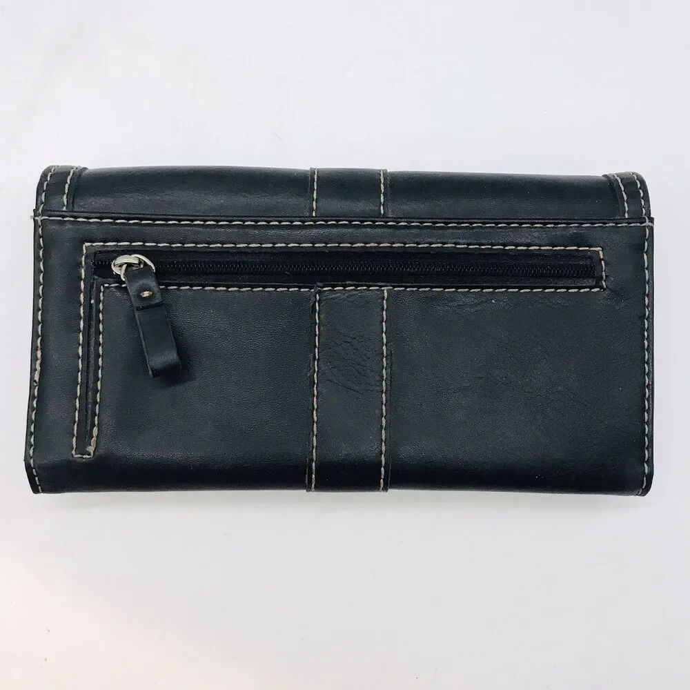 Liz & Co. Black Tri-Fold Wallet with Accent Stitching ID CC Cash Coin 7.5 x 4
